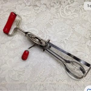 Vintage, Androck, Red Hand Held -Aluminum Egg Beater-Mixer 12.5in x 3in